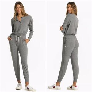 Vuori Lux Henley Jumpsuit Womens Sz S Heather Gray Long Sleeve Stretch Soft